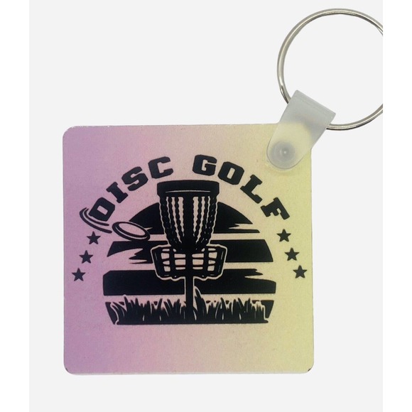 Disc Golf Keychain DISCGOLF SUNRISE Yellow Pink Gradient Custom Made Key Ring - Picture 3 of 6